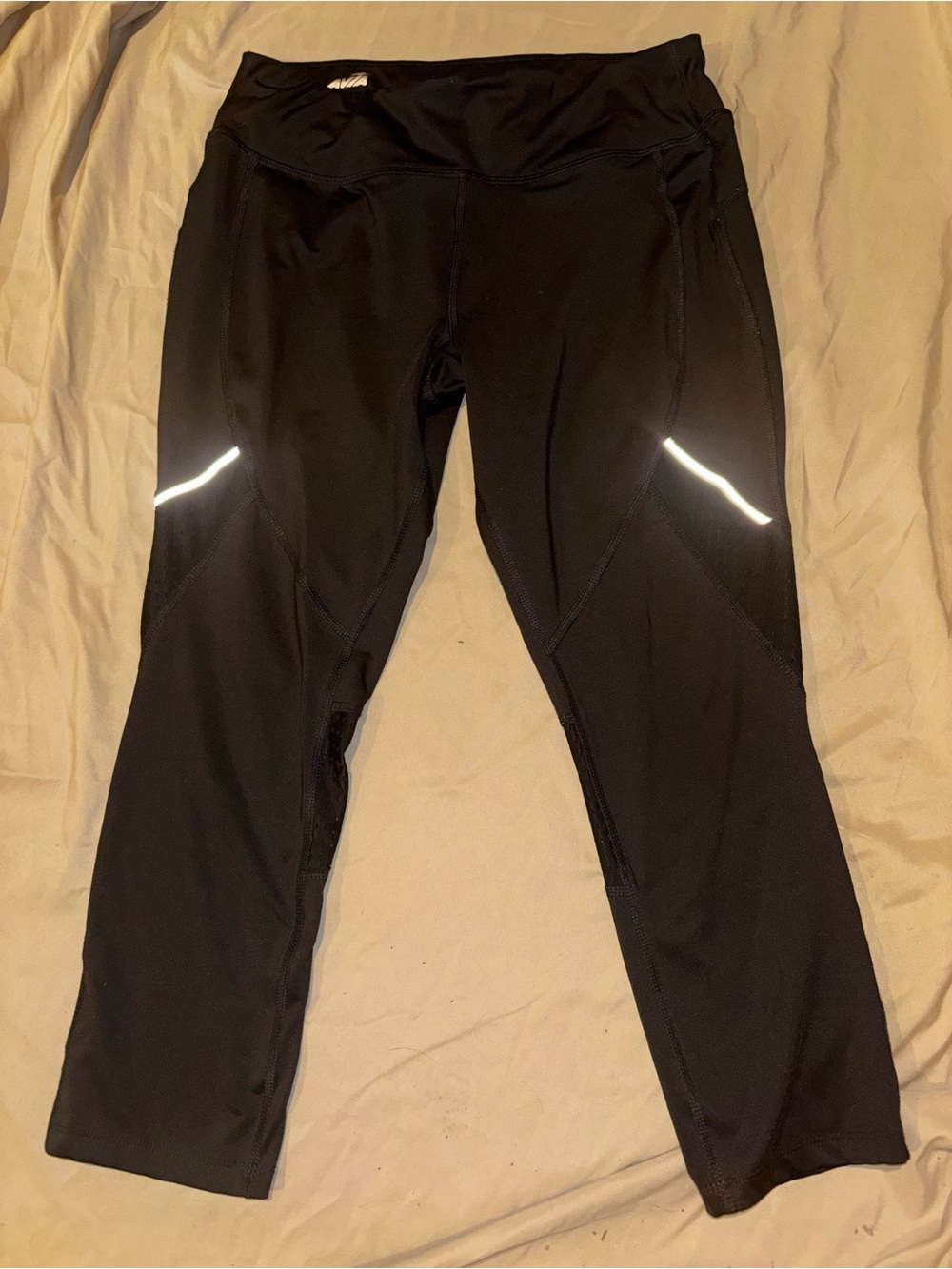 Avia Black High-Waist Performance Capri Leggings with Metallic Logo